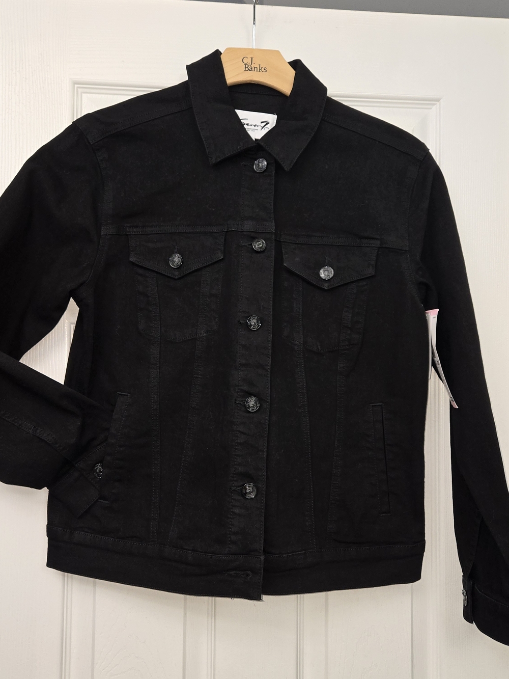 Seven 7 Black Denim Jacket Womens Small NWT Stretch Jean Trucker Jacket Small